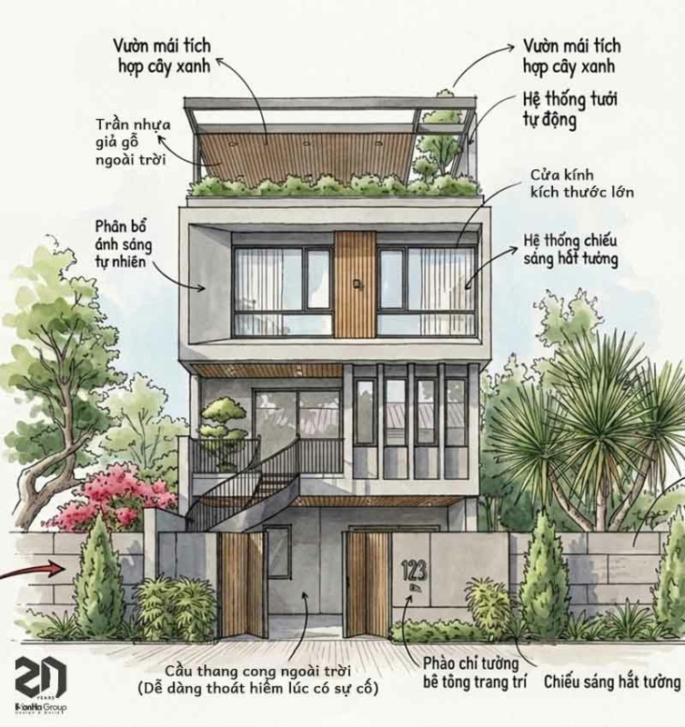 Thiết kế nhà phố 4 tầng hiện đại tại Quảng Ninh - Tối ưu mặt tiền, nâng tầm trải nghiệm sống 2