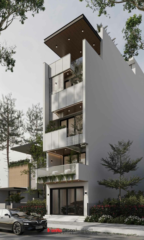 Cách thiết kế nhà phố mặt tiền hẹp - tối ưu từng mét vuông sử dụng khoa học và hiện đại 21 Giải pháp thiết kế nhà phố mặt tiền hẹp 5 tầng có gara - tối ưu diện tích hiệu quả 2026