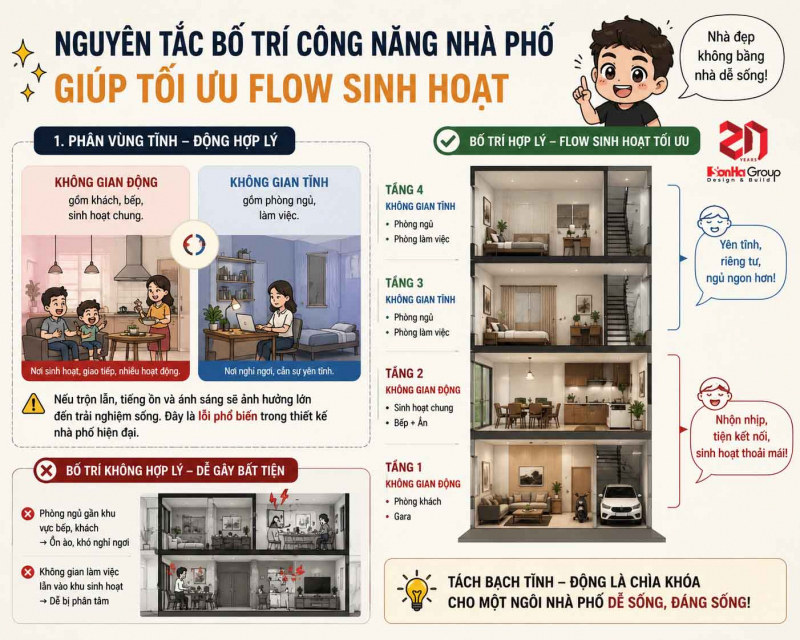 Cách bố trí công năng nhà phố tối ưu cho không gian sống tiện nghi hơn 2 Phân vùng tĩnh - động hợp lý là chìa khoá cho một ngôi nhà phố dễ sống và đáng sống