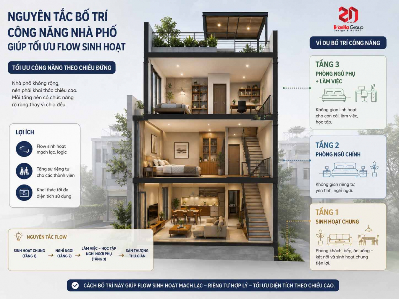 Cách bố trí công năng nhà phố tối ưu cho không gian sống tiện nghi hơn 3 Tối ưu công năng theo chiều đứng giúp flow sinh hoạt mạch lạc hơn