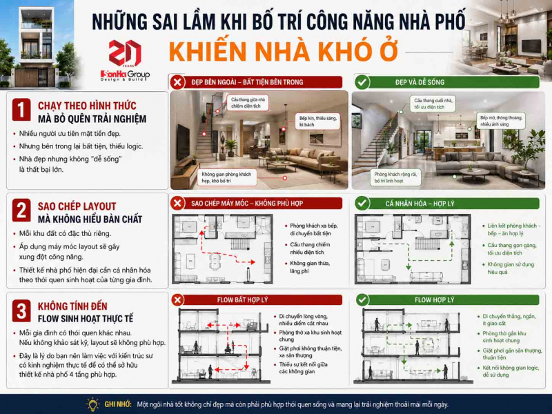 Cách bố trí công năng nhà phố tối ưu cho không gian sống tiện nghi hơn 8 Những sai lầm khi bố trí công năng nhà phố khiến nhà khó ở