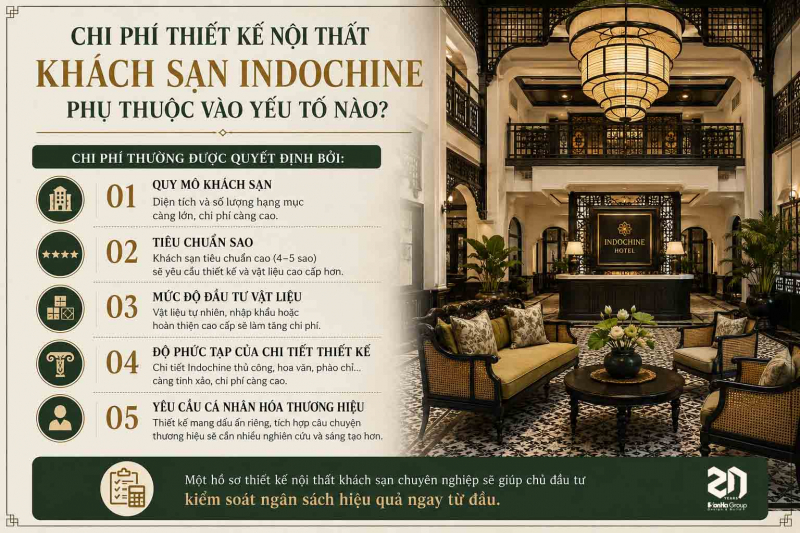 Thiết Kế Nội Thất Khách Sạn Phong Cách Indochine Đậm Bản Sắc Việt 49 Chi phí thiết kế nội thất khách sạn Indochine phụ thuộc vào yếu tố nào?