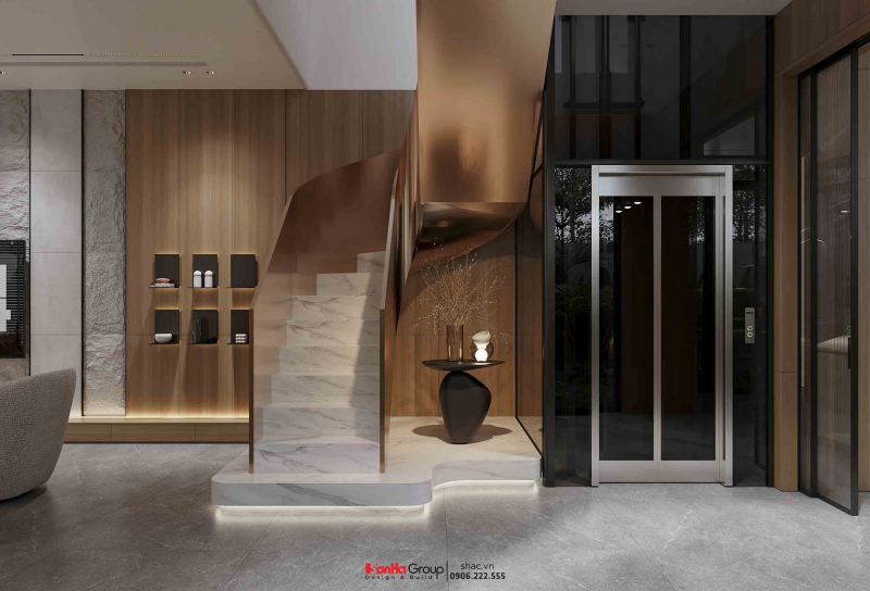 Những Lỗi Phong Thủy Xây Nhà Cần Tránh Gia Chủ Hay Mắc Phải 5 Cầu thang có kích thước tiêu chuẩn kết hợp cùng thang máy là xu hướng thiết kế hướng đến sự tiện nghi lâu dài.