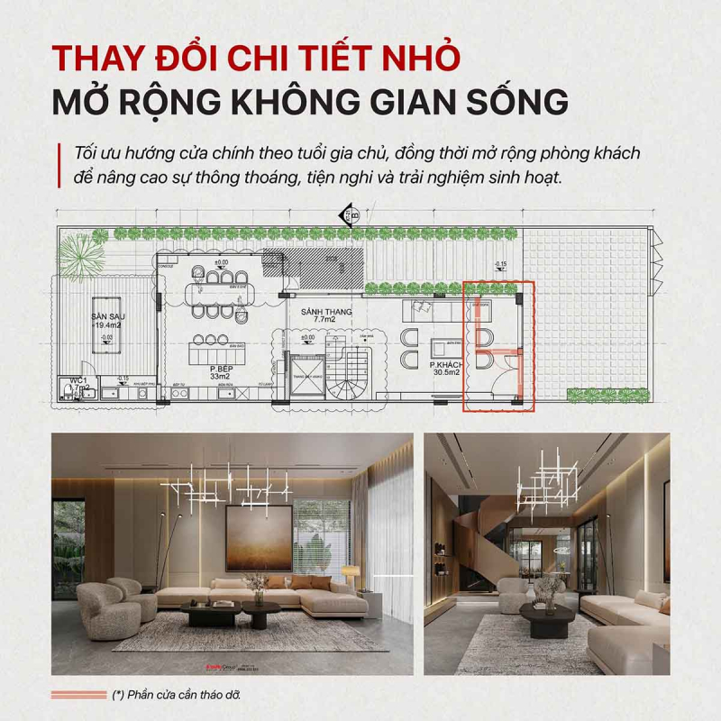 Giải pháp không gian cho mẫu nhà 4 tầng mái Nhật tại Vinhomes Vũ Yên 79 Thay đổi chi tiết nhỏ - Mở rộng không gian sống