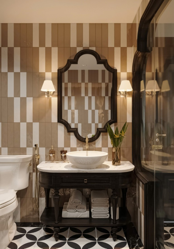 Thiết Kế Nội Thất Khách Sạn Phong Cách Indochine Đậm Bản Sắc Việt 5 Như một ô cửa mở về quá khứ, khung gương lưu giữ vẻ đẹp hoài niệm giữa lòng không gian Indochine