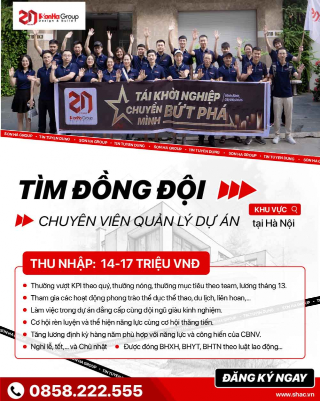 SƠN HÀ GROUP TUYỂN DỤNG CHUYÊN VIÊN QUẢN LÝ DỰ ÁN TẠI HÀ NỘI 1 Tuyển dụng chuyên viên quản lý dự án tại Hà Nội