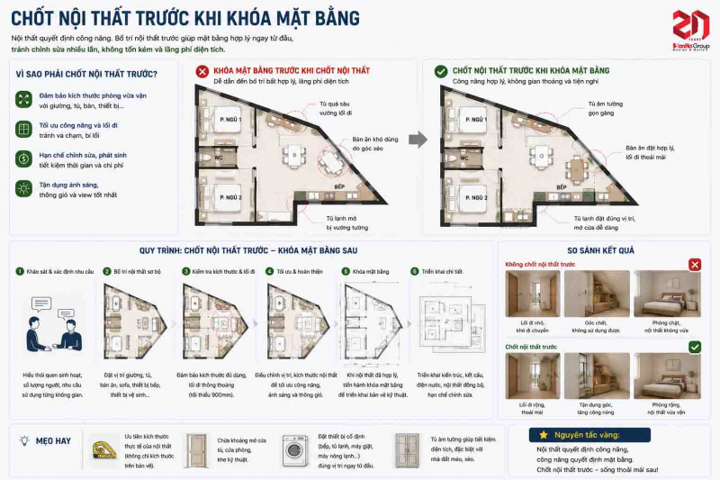 Đất méo, đất xéo có xây nhà đẹp được không? Giải pháp bố trí thực tế 11 Nên chốt nội thất trước khi khóa mặt bằng