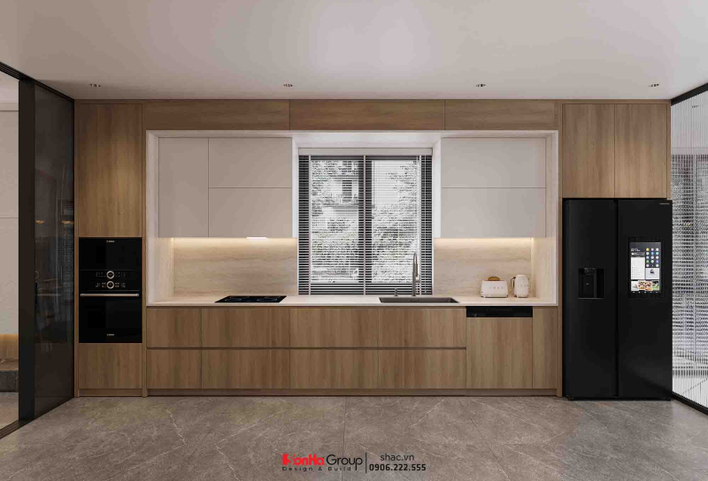 Thiết kế nội thất Vinhomes Vũ Yên Hải Phòng - Giải pháp không gian linh hoạt cho biệt thự 3 tầng 57 Thiết kế tủ bếp chữ I giúp không gian trở nên rộng rãi