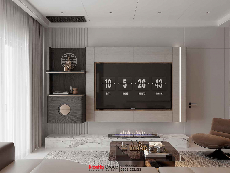 Thiết kế nội thất Vinhomes Vũ Yên: Giải pháp nào giúp nhà 2 tầng vừa đủ 3 phòng ngủ vừa tối ưu không gian kinh doanh? 78 Thiết kế nội thất Vinhomes Vũ Yên: Phòng khách tầng 2