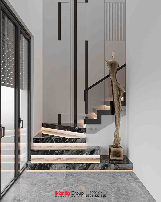 Thiết kế nội thất Vinhomes Vũ Yên: Giải pháp nào giúp nhà 2 tầng vừa đủ 3 phòng ngủ vừa tối ưu không gian kinh doanh? 76 Các KTS Sơn Hà thiết kế lại cầu thang nhưng vẫn đảm bảo không ảnh hưởng tới kết cấu công trình
