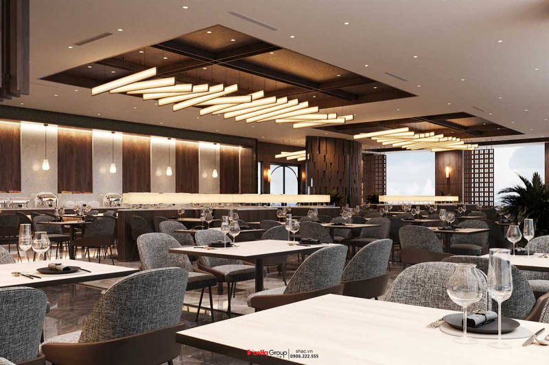 Thiết kế nhà hàng buffet khách sạn Hương Lan Hạ Long - Cách KTS giải bài toán về diện tích và tối ưu trải nghiệm 29 Ánh sáng đóng vai trò vô cùng quan trọng trong thiết kế nội thất nhà hàng