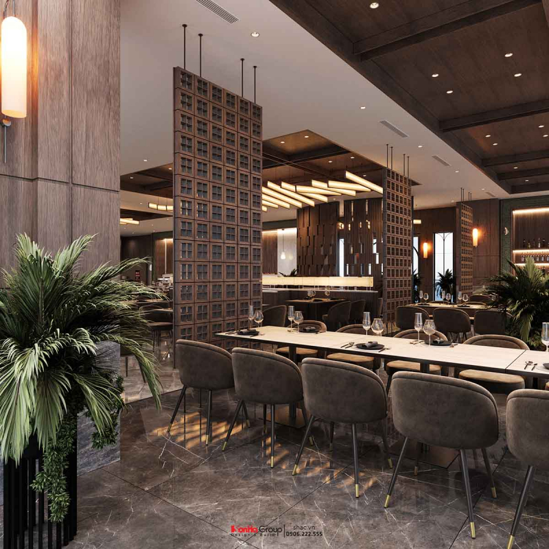 Thiết kế nhà hàng buffet khách sạn Hương Lan Hạ Long - Cách KTS giải bài toán về diện tích và tối ưu trải nghiệm 30 Lam gỗ, mảng trần, ánh sáng và cây xanh là những điều tạo nên dấu ấn trong thiết kế nhà hàng khách sạn Hương Lan