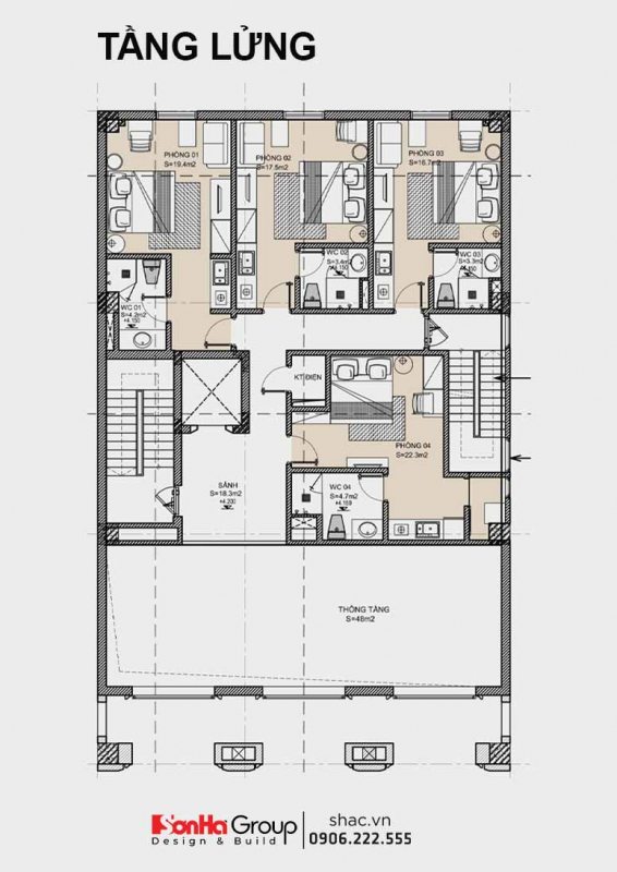 Mặt bằng tầng lửng khách sạn mini Hưng Thịnh Ninh Bình