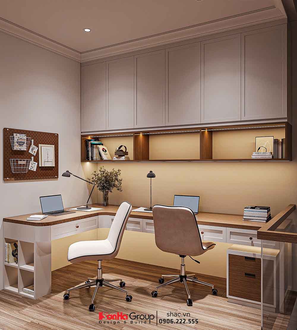 Mẫu thiết kế nội thất nhà ống 3 tầng đang trở thành xu hướng được nhiều vợ chồng trẻ ưu thích 84 Nội thất phòng làm việc 2 người thiết kế hiện đại cho nhà ống 3 tầng