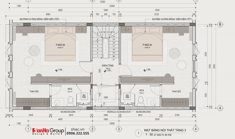 Bất ngờ với giải pháp thiết kế nội thất Vinhomes Vũ Yên khoa học cho nhà Đảo Vua có 5 con 85 Thiết kế nội thất Vinhomes Vũ Yên cho nhà đông con - mặt bằng 3