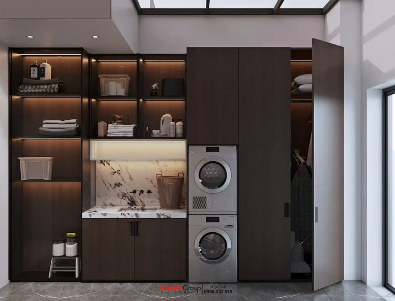 Bất ngờ với giải pháp thiết kế nội thất Vinhomes Vũ Yên khoa học cho nhà Đảo Vua có 5 con 95 Phòng giặt ngập tràn ánh nắng và không khí nhờ cửa sổ trời cùng cửa ra ban công, giúp quần áo luôn khô thoáng, thơm tho.