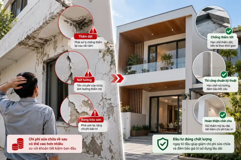 Giá thi công xây nhà càng rẻ, có chắc càng tiết kiệm? 3 Chất lượng thi công ảnh hưởng đến chi phí về sau