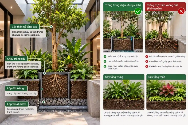 3 Cách chăm sóc cây trồng dưới giếng trời đúng kỹ thuật 5 Cách chăm sóc bộ rễ cây trồng trong nhà
