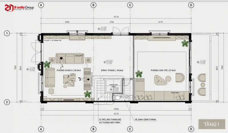 Thiết kế nội thất Vinhomes Vũ Yên - biệt thự song lập hướng biển với 7 điểm đắt giá 78 Mặt bằng tầng 1