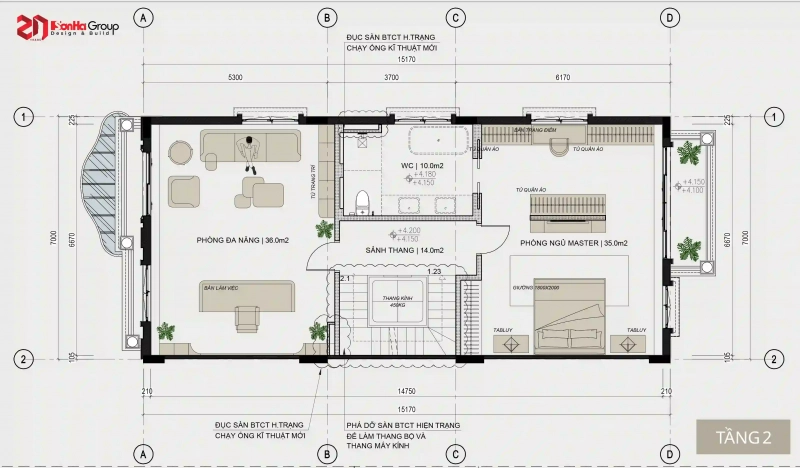 Thiết kế nội thất Vinhomes Vũ Yên - biệt thự song lập hướng biển với 7 điểm đắt giá 74 Mặt bằng tầng 2