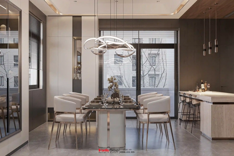 Thiết kế nội thất Vinhomes Vũ Yên - biệt thự song lập hướng biển với 7 điểm đắt giá 87 Với 2 mặt thoáng view hướng thẳng ra biển nước mặn nhân tạo, đây là căn bếp trên cao mà bao người ao ước