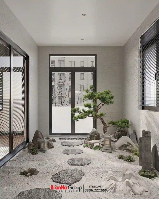 Thiết kế nội thất Vinhomes Vũ Yên - biệt thự song lập hướng biển với 7 điểm đắt giá 83 Khu vườn mini kiểu Nhật lép mình bên hông phòng thờ