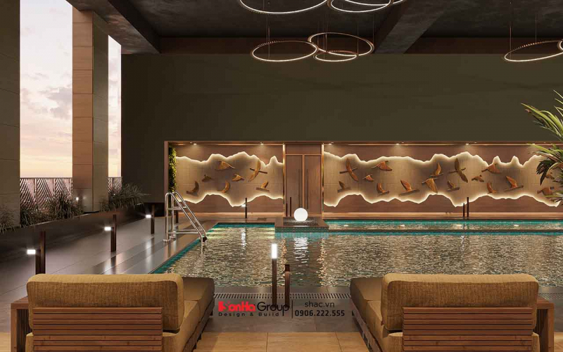 Thiết kế bể bơi khách sạn Hương Lan: Bên cạnh thẩm mỹ là bài toán về 420 tấn nước trên đỉnh của tòa nhà 10 tầng 12