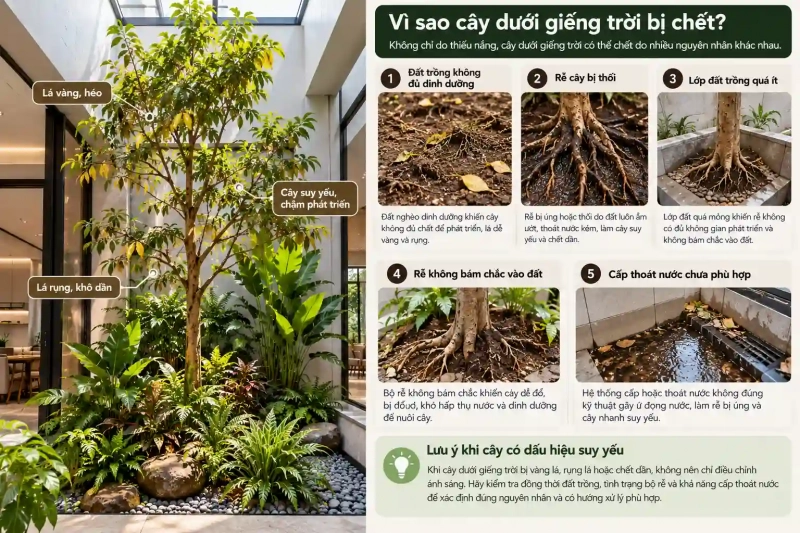 3 Cách chăm sóc cây trồng dưới giếng trời đúng kỹ thuật 6 Hiểu rõ nguyên nhân khiến cây chết để chủ động chăm sóc cây dưới giếng trời